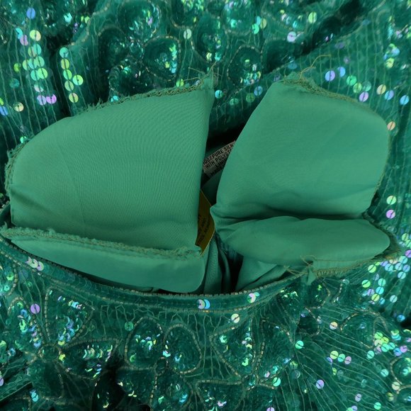 SiLK Vintage SWEE LO 80s Top Full Floral Sequin Disco Silk Emerald Green XXL - Picture 9 of 12